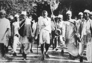 Gandhi leading Salt Satyagraha, a notable example of Satyagraha.