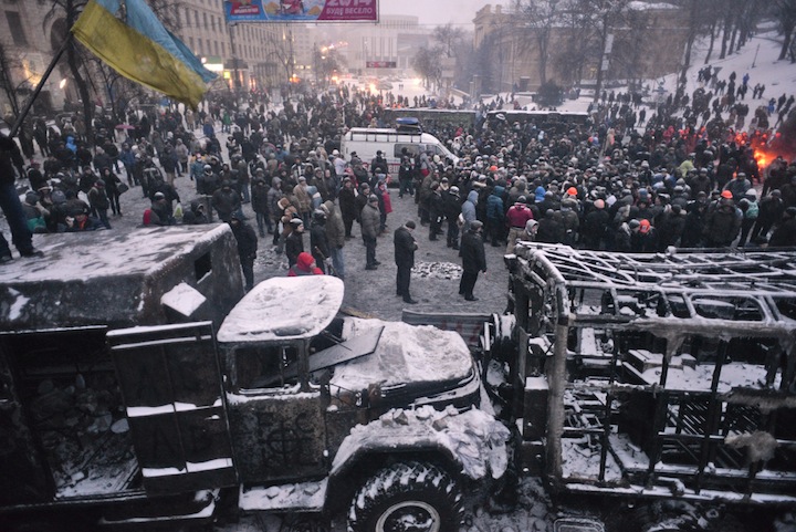 View of Dynamivska str. Euromaidan Protests. Events of Jan 21, 2