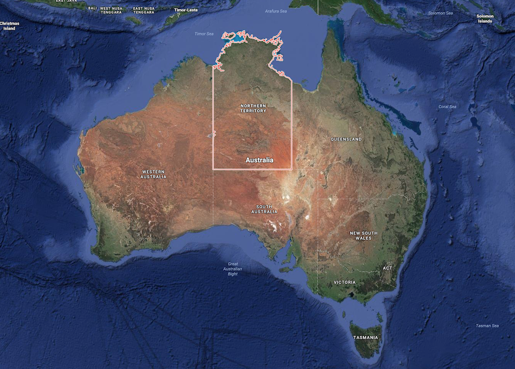 The Northern Territory (abbreviated as NT) is a federal Australian territory in the centre and central northern regions. It shares borders with Western Australia to the west (129th meridian east), South Australia to the south (26th parallel south), and Queensland to the east (138th meridian east).